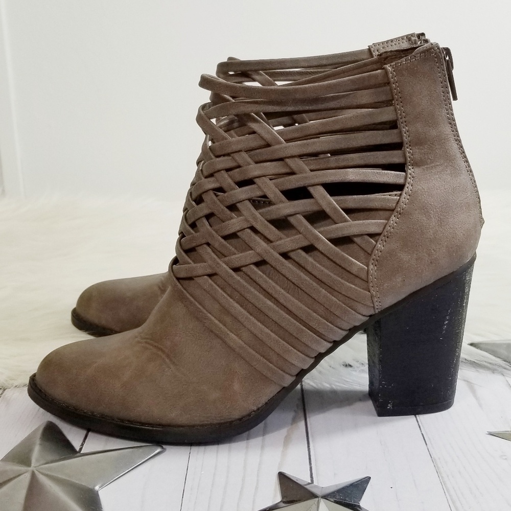 SOLD Faryl Robin strappy cage ankle boots taupe gray 10 - Picture 3 of 8